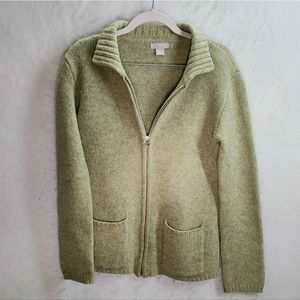 Women's vintage green j.Crew 100% wool full zip sweater small made in Hong Kong